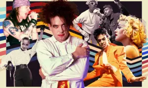 Ikony muzyki lat 80.: Axl Rose, Robert Smith, Sade, Run-DMC, Prince i Madonna.