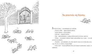 Ilustracja z książki o Mikołajku: chłopcy biją się na przerwie, jeden z nich leży na ziemi.