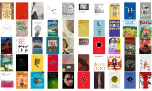 Książki polskich satyryków i pisarzy, od klasyki po współczesność. Wśród nich m.in. Brecht, Bukowski, Szymborska.