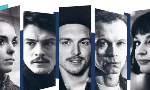 Portretowa kolaż młodych aktorów. Pięcioro utalentowanych artystów, których kariery dopiero się rozwijają.