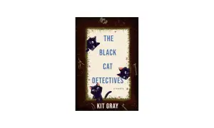 Okładka książki "The Black Cat Detectives" z uroczymi czarnymi kotami, które wyglądają jak mali koci detektywi.