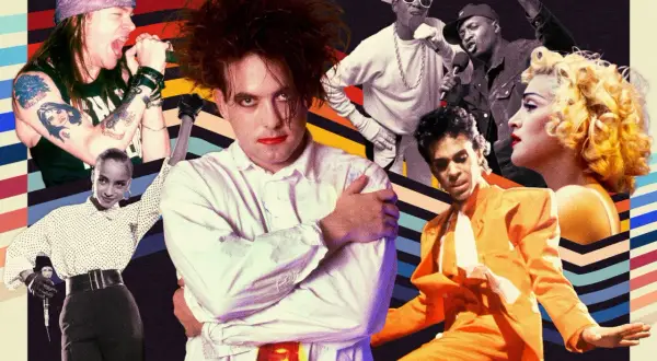 Ikony muzyki lat 80.: Axl Rose, Robert Smith, Sade, Run-DMC, Prince i Madonna.