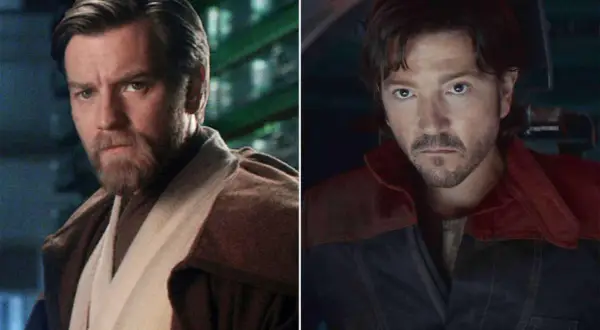Ewan McGregor jako Obi-Wan Kenobi i Diego Luna jako Cassian Andor. Gwiazdy filmów, seriali i programów.