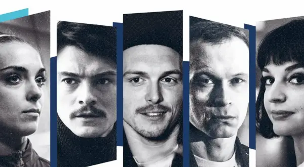 Portretowa kolaż młodych aktorów. Pięcioro utalentowanych artystów, których kariery dopiero się rozwijają.