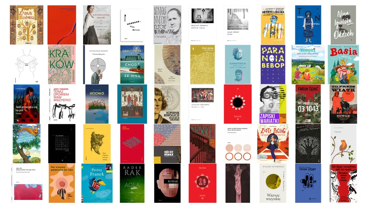 Książki polskich satyryków i pisarzy, od klasyki po współczesność. Wśród nich m.in. Brecht, Bukowski, Szymborska.