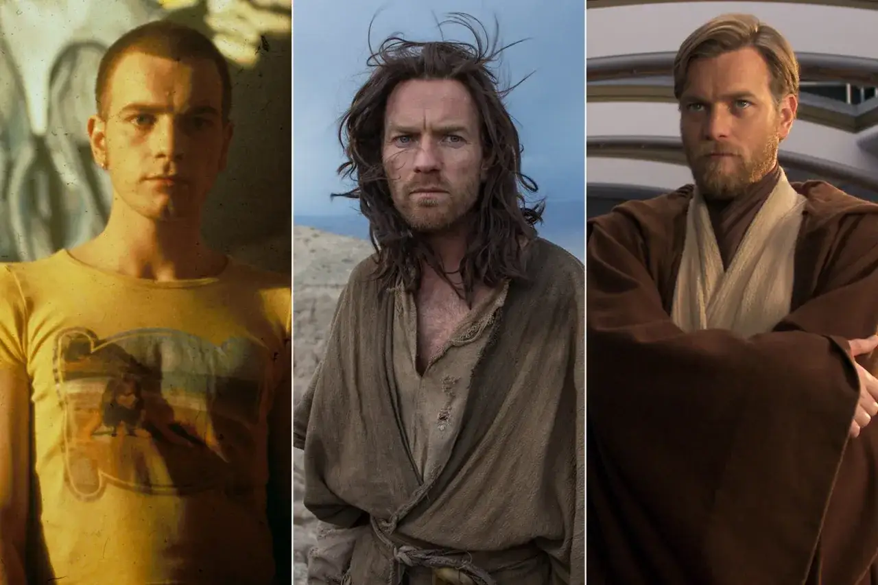 Ewan McGregor w trzech odsłonach: młody chłopak w t-shircie, pustelnik i Obi-Wan Kenobi. Jego filmy, seriale i programy to bogactwo r&oacute;l.