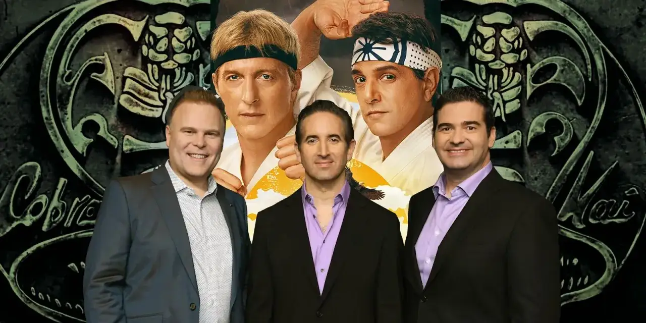 Cobra Kai obsada: twórcy serialu z głównymi bohaterami w tle.