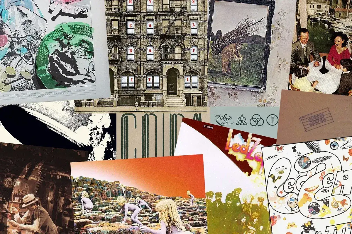 Kolaż okładek płyt Led Zeppelin: